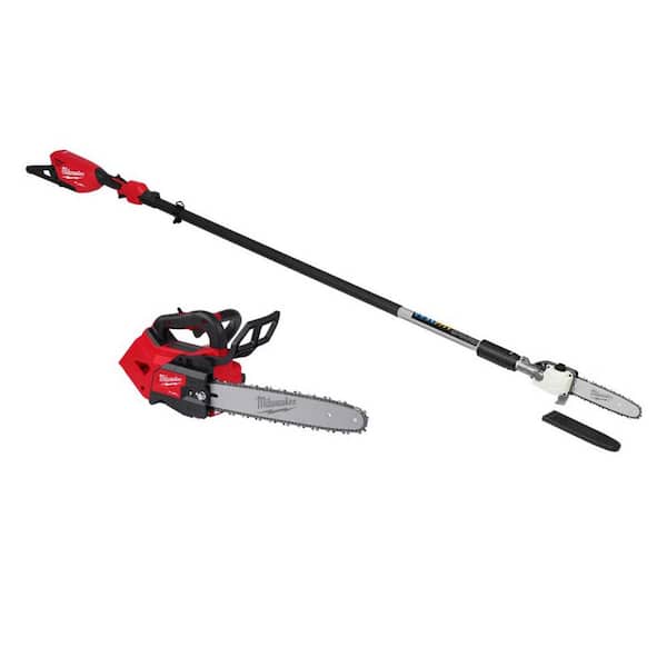 Milwaukee M18 FUEL 10 in 18V Lithium-Ion Brushless Cordless Battery Telescoping Pole Saw w/14 in Top Handle Chainsaw (2-Tool)