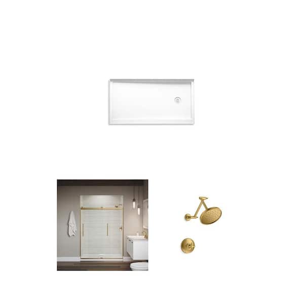 Paces 60 in. x 32 in. Shower Pan, Elmbrook 60 in. Sliding Door and Paces Shower Faucet Combo