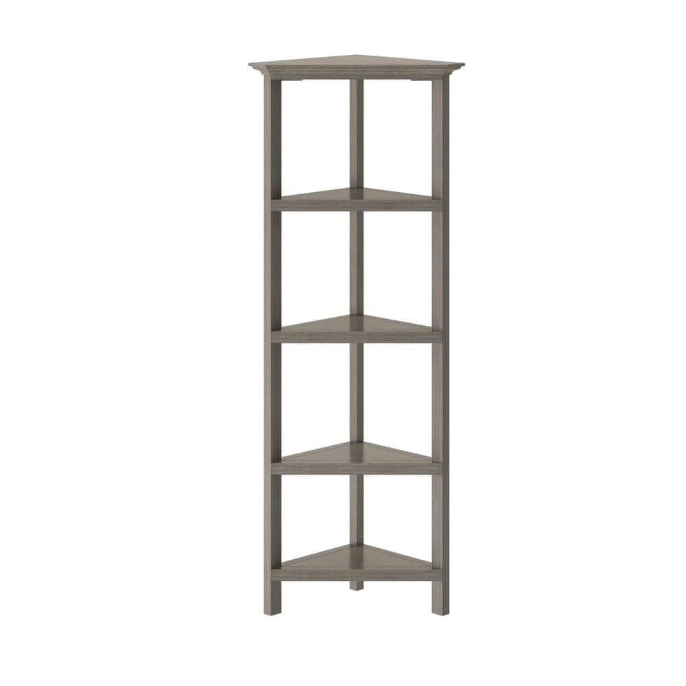 Cottage Charm Washed Grey Wood Corner Bookcase, 59.75"