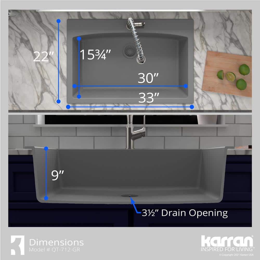 Gray Quartz Composite Single Bowl Kitchen Sink