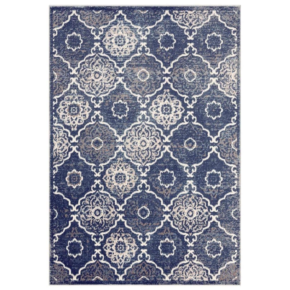 Blue Polypropylene 5 ft. x 7 ft. Abstract Indoor Area Rug