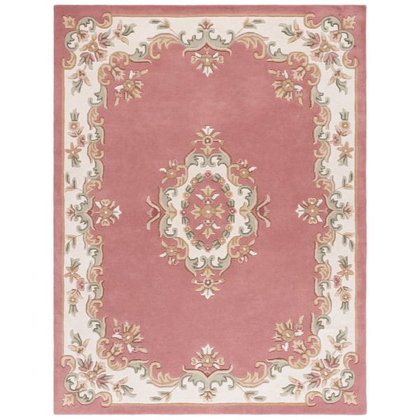 Aubusson 8 ft. x 10 ft. Pink/Ivory Traditional Medallion Area Rug