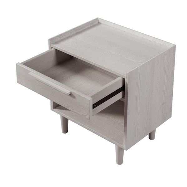Unbranded 22.8 in. W x 16.9 in. D x 24.4 in. H Stone Gray Wood Linen Cabinet with Drawer and Open Shelf