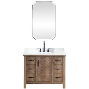 Javier 42 in.W x 22 in.D x 33.9 in.H Single Sink Bath Vanity in Gray with White Grain Composite Stone Top and Mirror