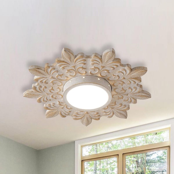 21.65 in. 16-Watt Modern White Dimmable Flower Shape LED Light Flush Mount with Acrylic Shade