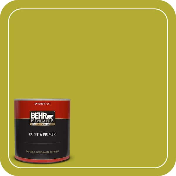 BEHR PREMIUM PLUS 1 qt. #P340-6 Green Neon Flat Exterior Paint & Primer