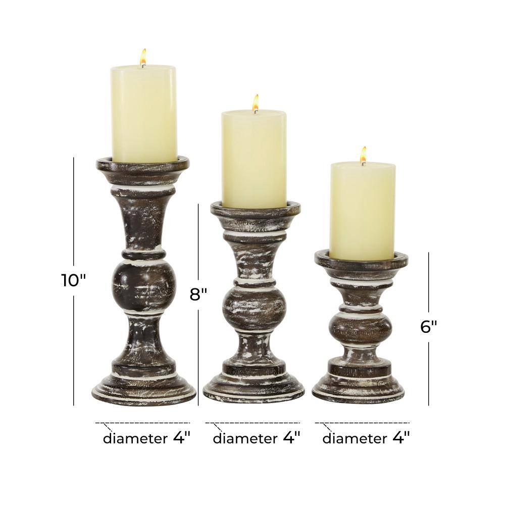 Radiant Glow Traditional Dark Brown Mango Wood Candle Holder Set of 3