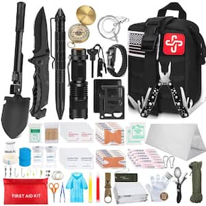 238-Piece Black Emergency Survival Kit and First Aid Kit with Tactical Molle Pouch and Emergency Tent