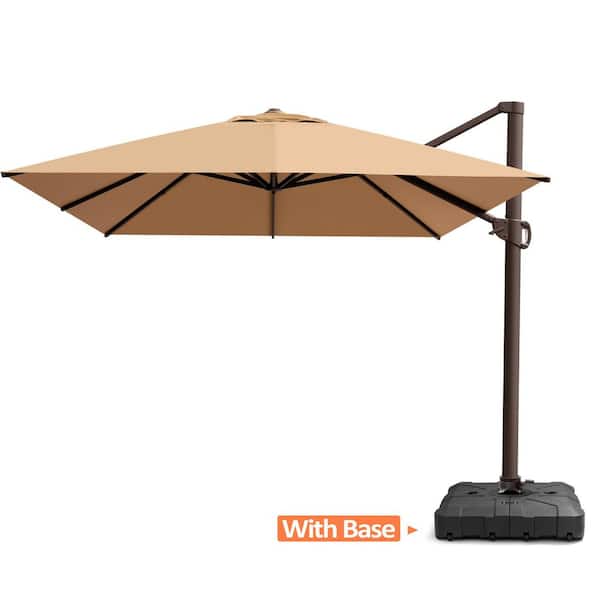 Pellebant Outdoor 13.5 ft. x 10 ft. Aluminum 360° Swivel Cantilever Offset Patio Umbrella in Tan, Base Stand with Wheels Included