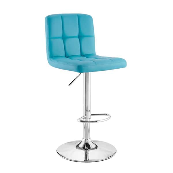 Chad 35.6 in. H - 44 in. H Teal Faux Leather Chrome Adjustable Barstool with Faux Leather Seat