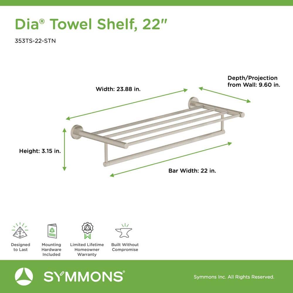 Dia 22 Inch Satin Nickel Wall-Mounted Towel Shelf with Bar