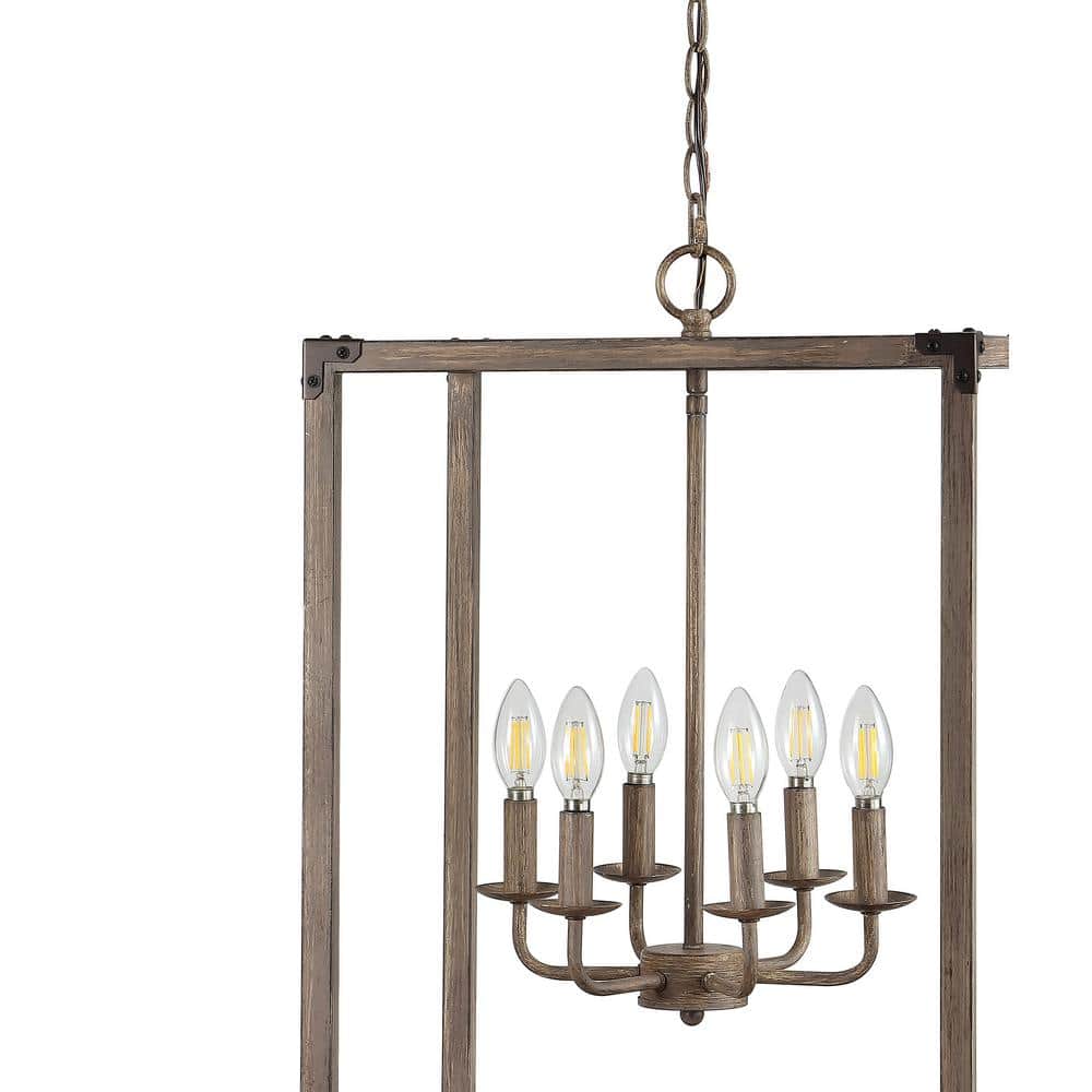 Rustic Farmhouse 16.2" Brown Iron LED Pendant with Edison-Style Bulbs