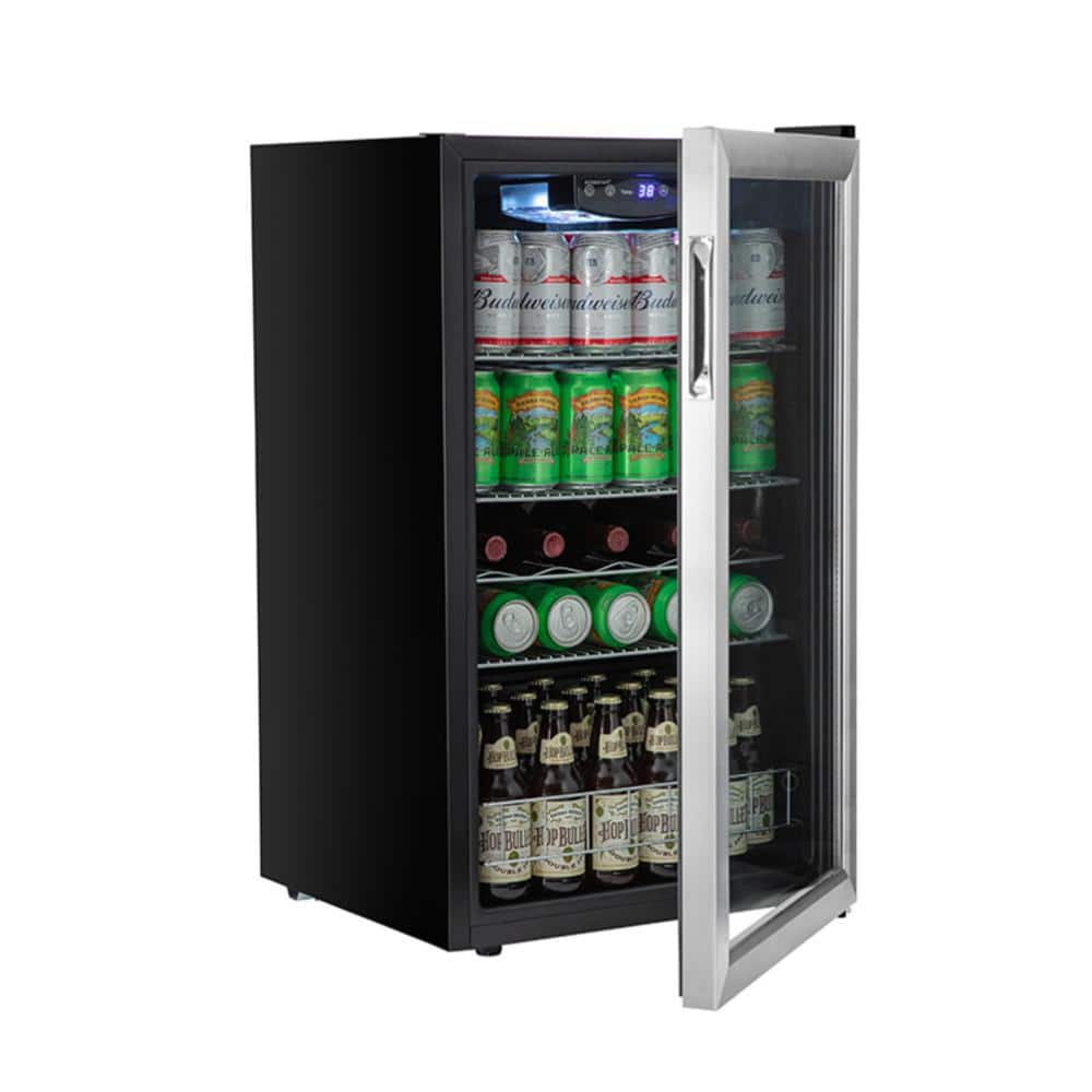 Stainless Steel 105-Can Beverage Cooler with Reversible Glass Door