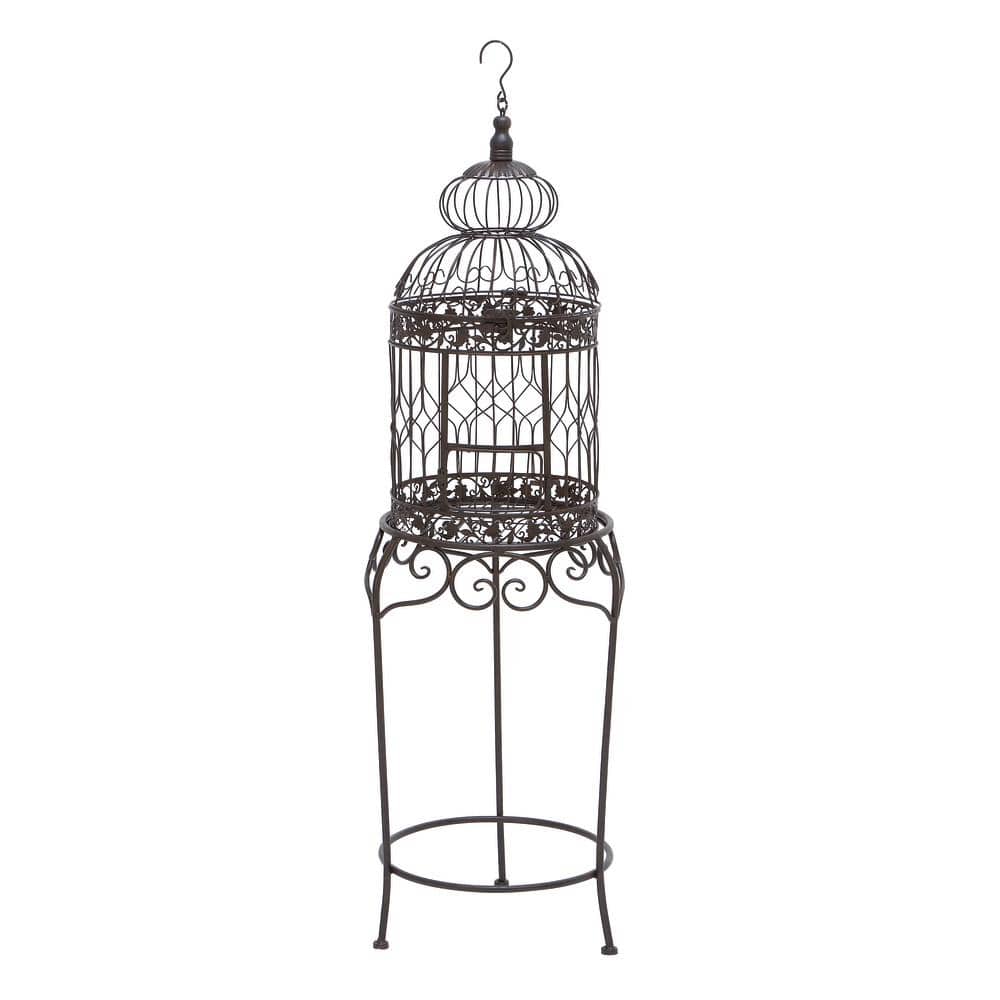 Victorian Black Metal Birdcage with Stand and Hook