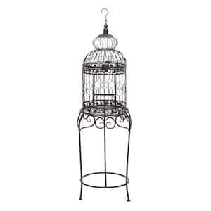 Black Metal Indoor Outdoor On Removable Stand Birdcage with Latch Lock Closure and Top Hook