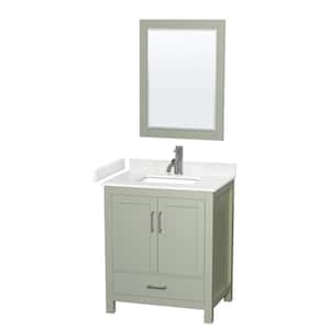 30 in. W x 22 in. D x 35 in. H Single Bath Vanity in Light Green with Carrara Cultured Marble Top and 24 in. Mirror