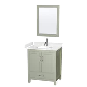 Sheffield 30 in. W x 22 in. D x 35 in. H Single Bath Vanity in Light Green w/ Carrara Cultured Marble Top, 24 in. Mirror