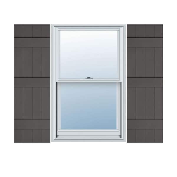 Ekena Millwork 14 in. x 73 in. Lifetime Vinyl Custom Four Board Joined Board and Batten Shutters Pair Tuxedo Grey