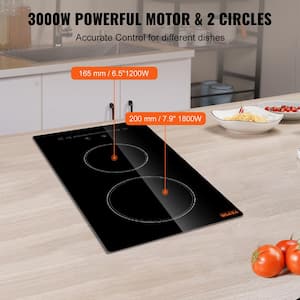 Built in Electric Stove Top 12 in. 2 Burners Glass Radiant Cooktop with Sensor Touch Control, Timer and Child Lock,Black