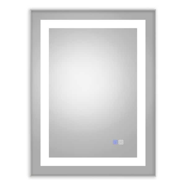 Satico 24 in. W x 32 in. H Rectangular Frameless LED Light Wall Mounted Bathroom Vanity Mirror in Sliver Brushed Nickel