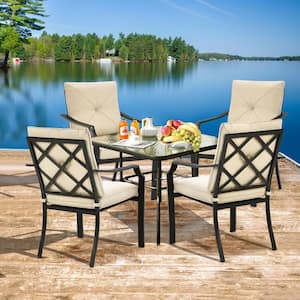 Outdoor Metal Dining Chair with Beige Cushions and Rustproof Steel Frame, Removable Cushions (4-Pack)