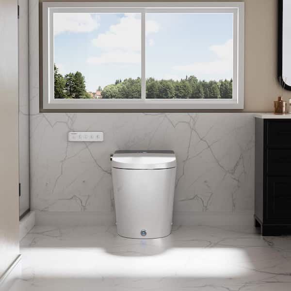 Elongated Electric Bidet Toilet 1.06 GPF in Silver with Auto Open/Close, Heated Seat, Foot Kick Button for Modern Home