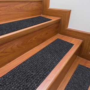 Cloud Collection Washable Non-Slip Rubberback Solid 8 in. x 30 in. Indoor Stair Treads, Set of 7, Black