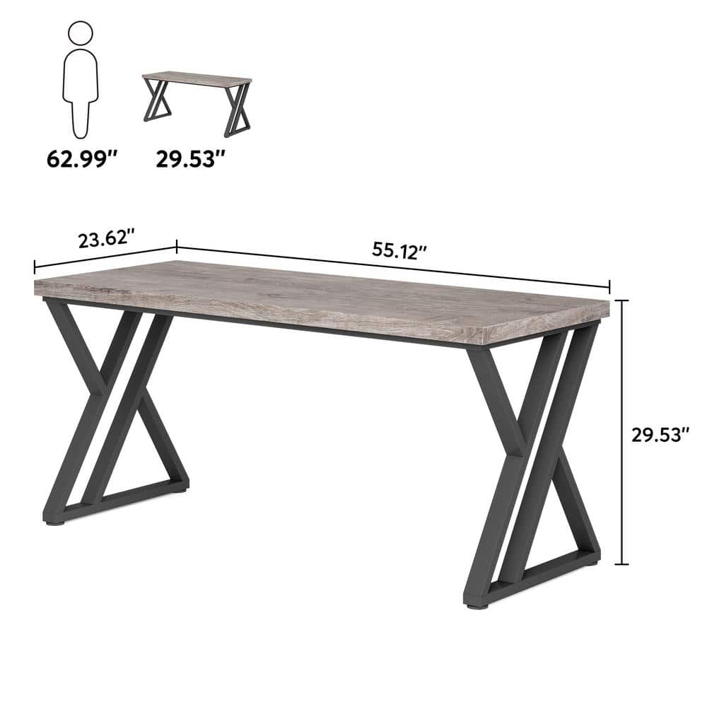 Gray 55" Adjustable Height Wood Writing Desk with Z-Shaped Metal Legs