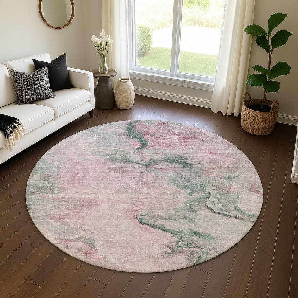 Mayfield Premium Machine Washable Abstract AMF1680 Blush 8 ft. x 8 ft. Round Rug price history on PriceWatchPro