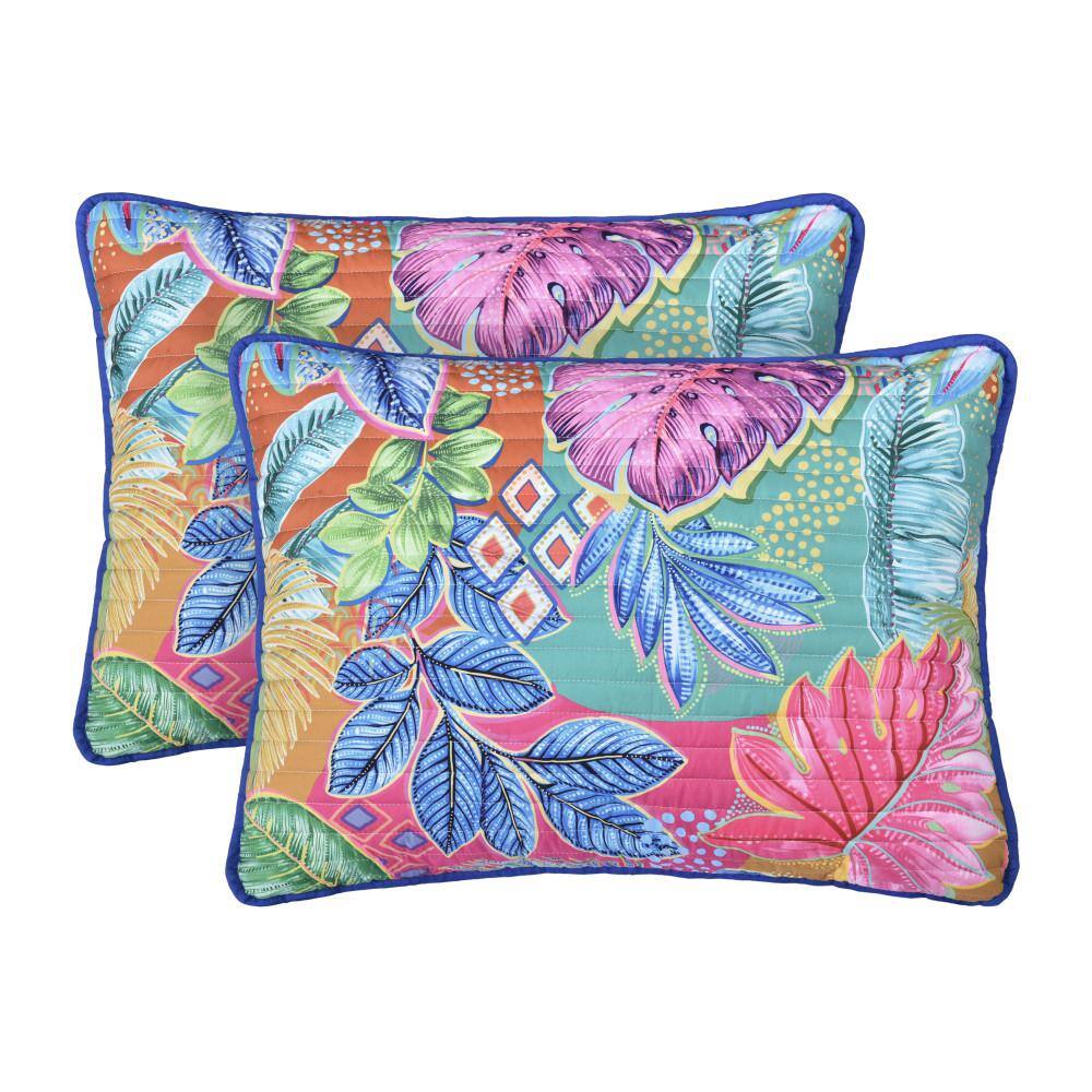 Blue Twin Microfiber Tropical Plant Quilt Set