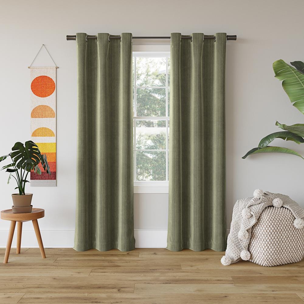 Sage Green Extra Long Velvet Blackout Grommet Curtain Panel