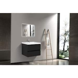 30 in. W Single Sink Wall-Mounted Glossy Black Bath Vanity With White Resin Top Unassembled