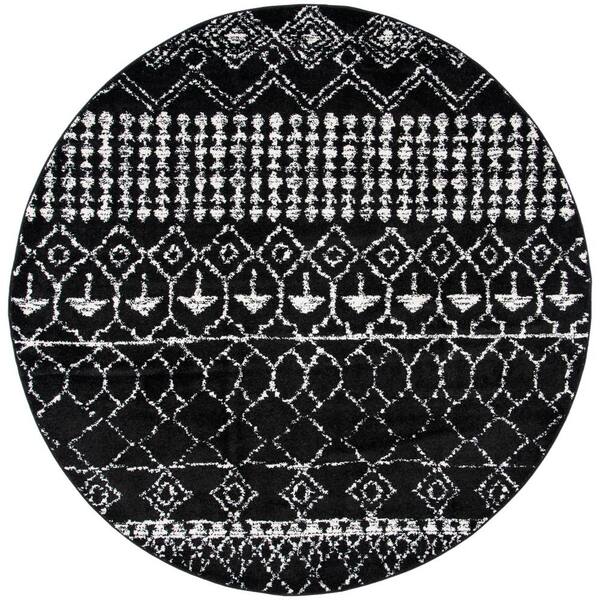 Tulum 10 x 10 Black/Ivory Tribal Round Rug