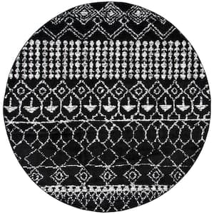 Tulum Black/Ivory Doormat 3 ft. x 3 ft. Round Moroccan Area Rug