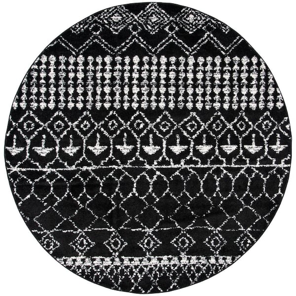 SAFAVIEH Tulum Black/Ivory 7 ft. x 7 ft. Round Moroccan Area Rug