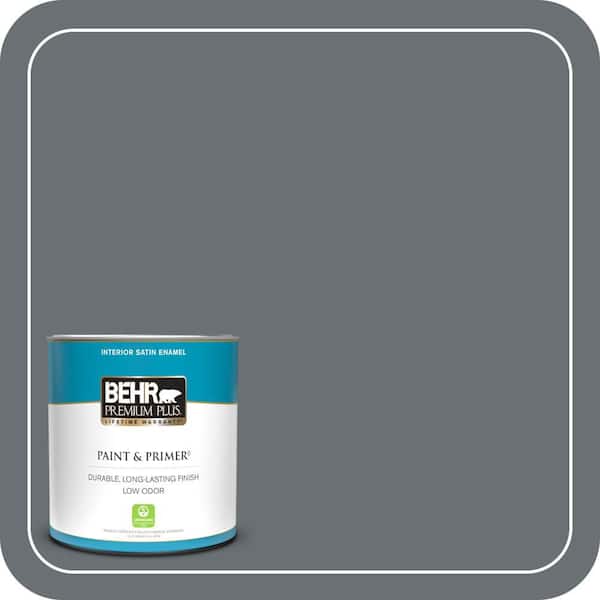 BEHR PREMIUM PLUS 1 qt. #QE-61 Rich Pewter Satin Enamel Low Odor Interior Paint & Primer