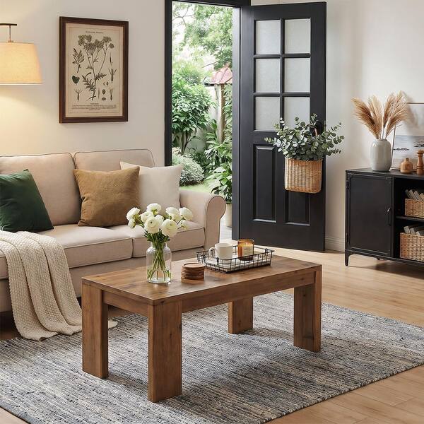 BYBLIGHT Allan 47.2 in. Brown Rectangle Solid Wood Coffee Table