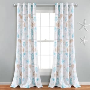 Harbor Life Light Filtering Window Curtain Panels Blue/Taupe Single 52 in. W x 84