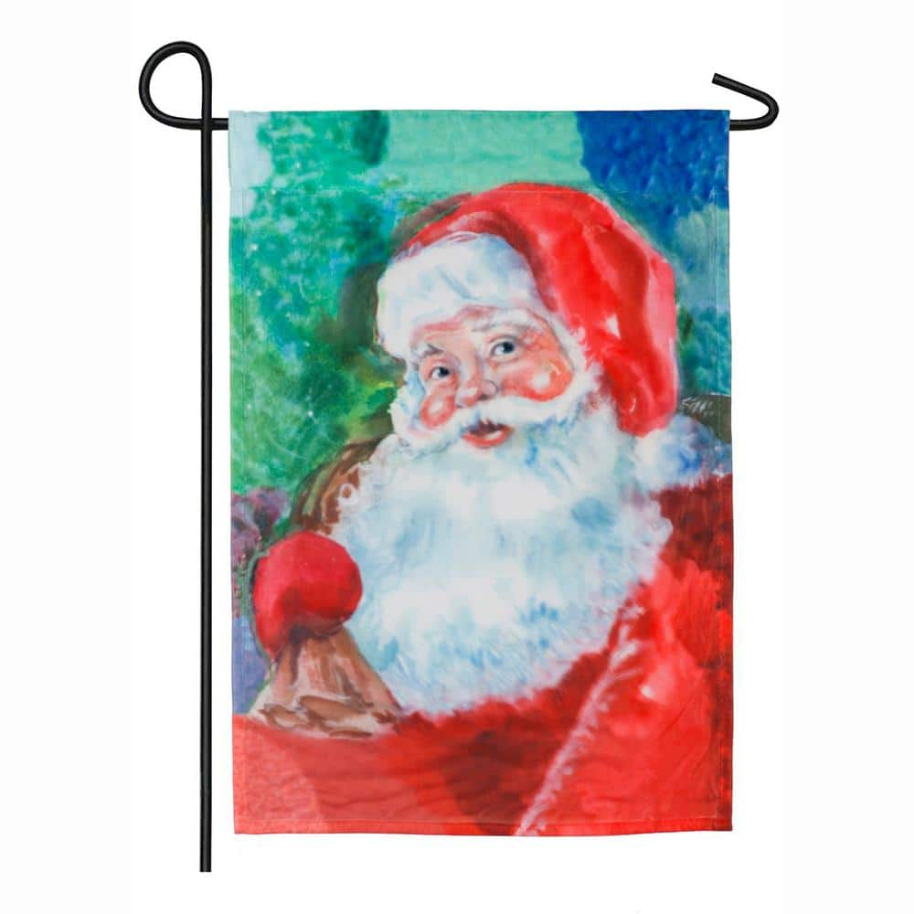 Evergreen 18 in. x 12.5 in. Watercolor Santa Garden Organza Flag ...