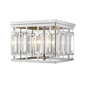 Mersesse 12 in. 4-Light Chrome Flush Mount Light with Crystal and Chrome Steel Shade with No Bulbs Included
