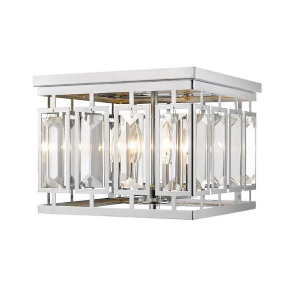 Unbranded Mersesse 12 in. 4-Light Chrome Flush Mount Light with Crystal and Chrome Steel Shade with No Bulbs Included
