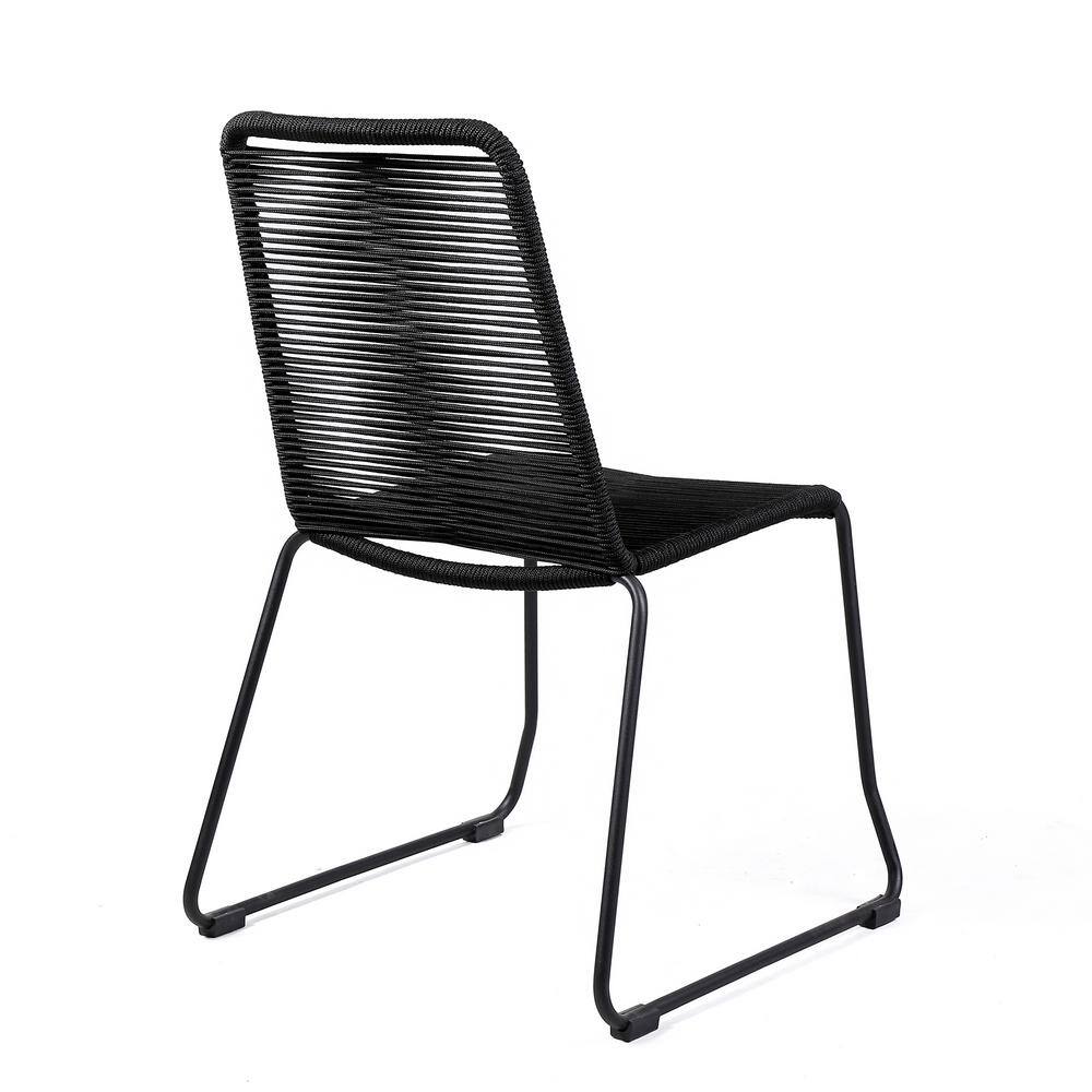 Shasta Black Rope and Metal Outdoor Stackable Dining Chairs, Set of 2