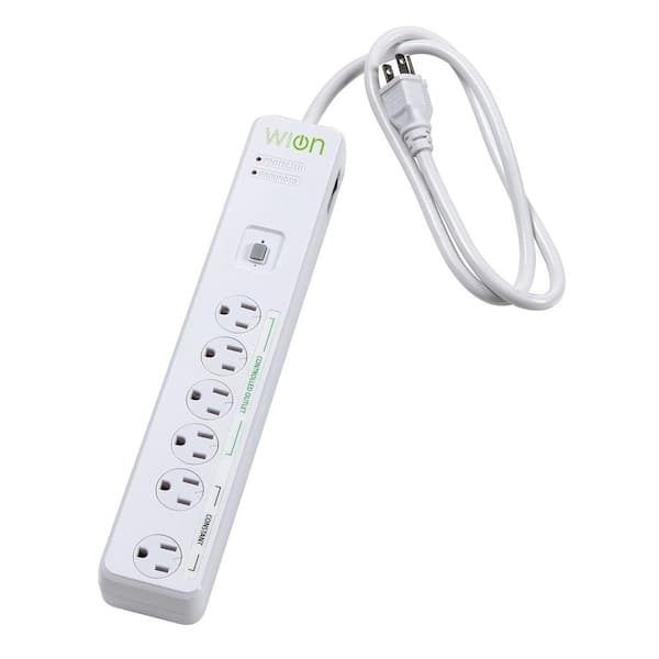 Woods 15-Amp WiOn Indoor Plug-In Wi-Fi Wireless Smart Switch Surge Protector 6-Outlet Timer with Energy Usage Monitor, White