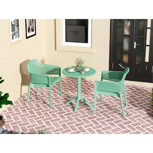 Green 3-Piece Plastic Outdoor Bistro Set, All Weather Patio Table Chair Set, Conversation Set for Patio and Garden