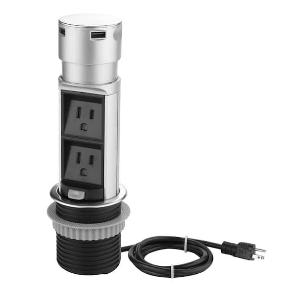 Space Saver Pop Up-Outlet, 2 Power Outlets, 2 USB Ports 2.4 Amp, Overload Protection, Splash Resistant