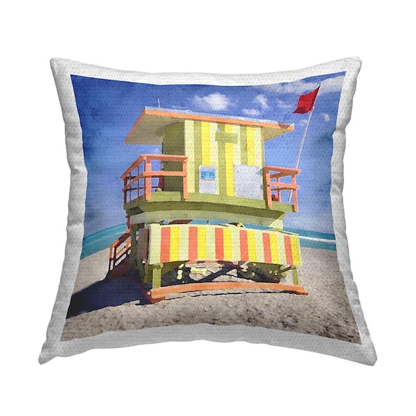 Stupell Industries Beach Shack on Shore Multi-Color Square Outdoor Throw Pillow