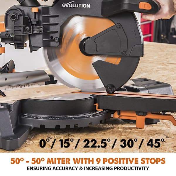 Evolution Power Tools 15 Amp 10 in. Sliding Compound Miter Saw with Laser  Guide, Dust Bag, 10 ft. Rubber Power Cord, Multi-Material 28-T Blade  R255SMS+ - The Home Depot