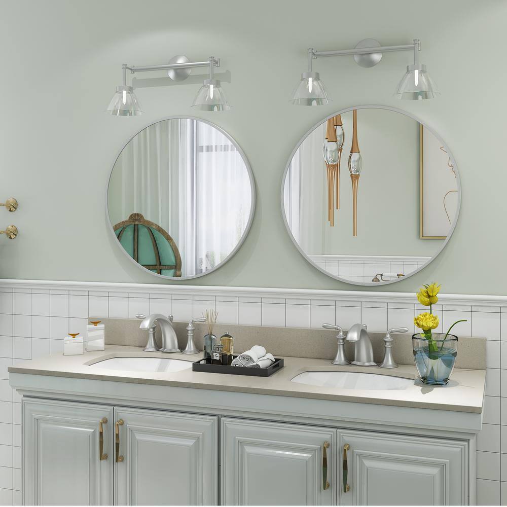 20" Round Silver Aluminum Framed Vanity Mirror