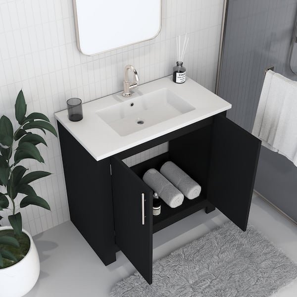 Austin 36 in. W x 20 in. D Bath Vanity in Black with Acrylic Vanity Top in White with White Basin