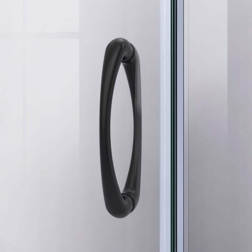 Prime 36" Matte Black Semi-Frameless Sliding Shower Enclosure with Base